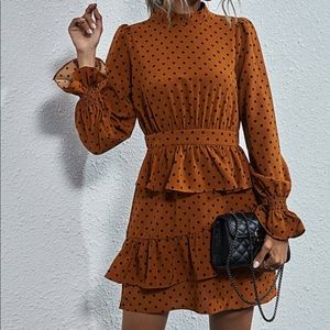 Shein Polka Dot Ruffle Long-Sleeve Dress (M)